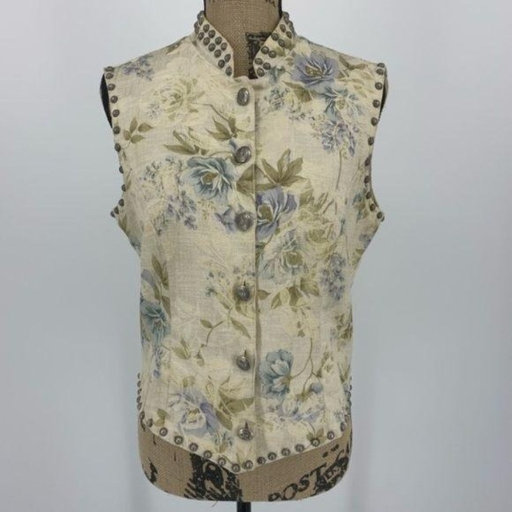 Silver River Floral Vest W/Studs.